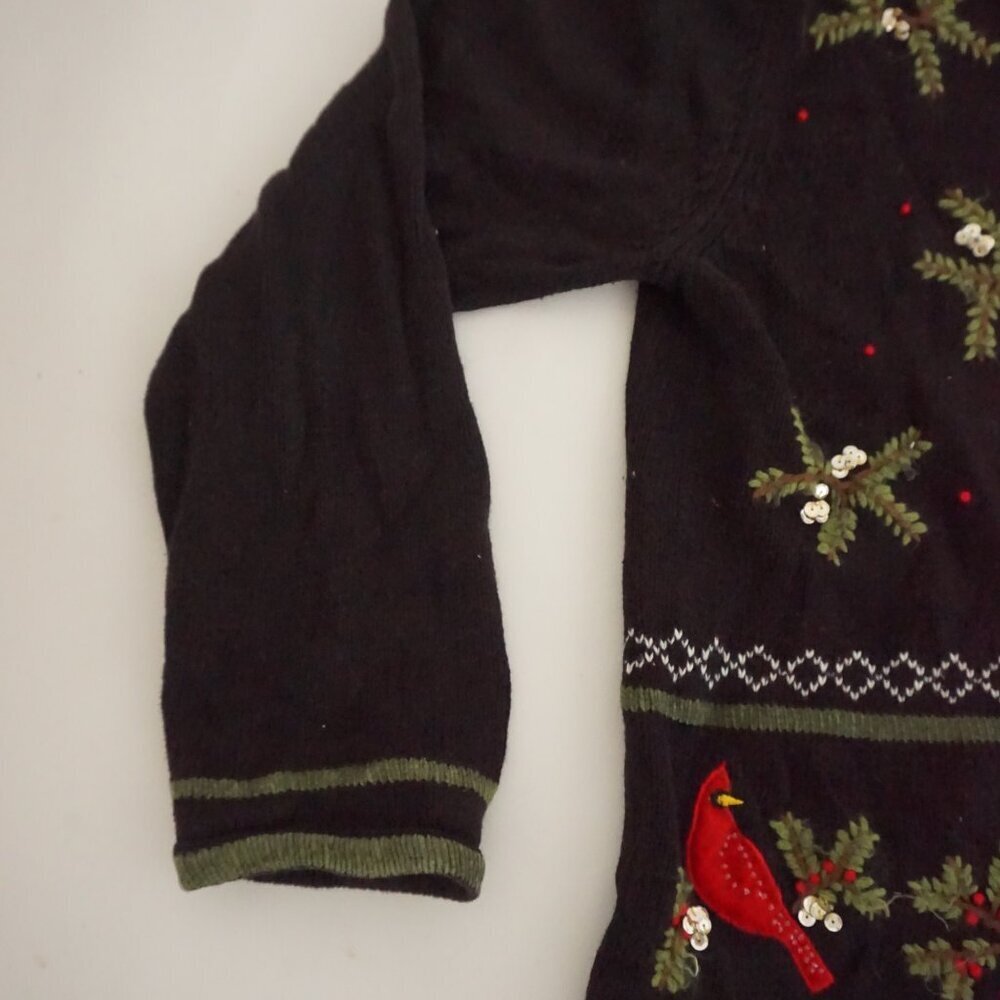 Vintage Reference Point Black Cardinal Bird Holiday Nature Button Cardigan L - Picture 8 of 9